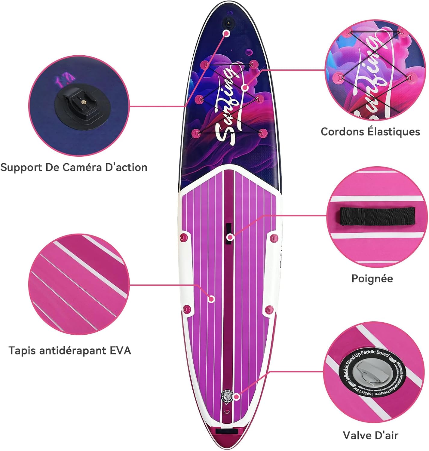 jardinite - Paddle gonflable 320/335 cm - 2 places, siège kayak, pagaie, pompe, 150 kg