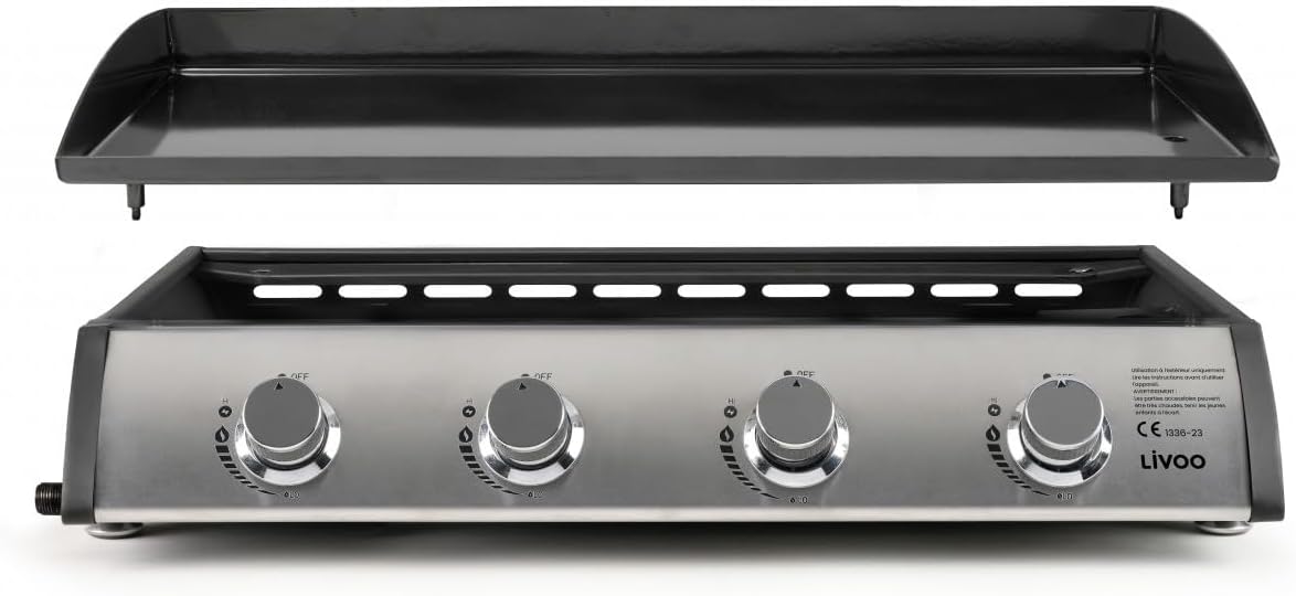 Plancha gaz 4 feux 10 kW, métal, grande surface de cuisson, DOC297
