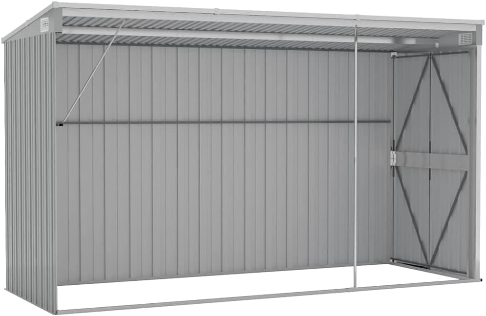 Abri de jardin mural acier gris 118x288x178 cm, rangement extérieur