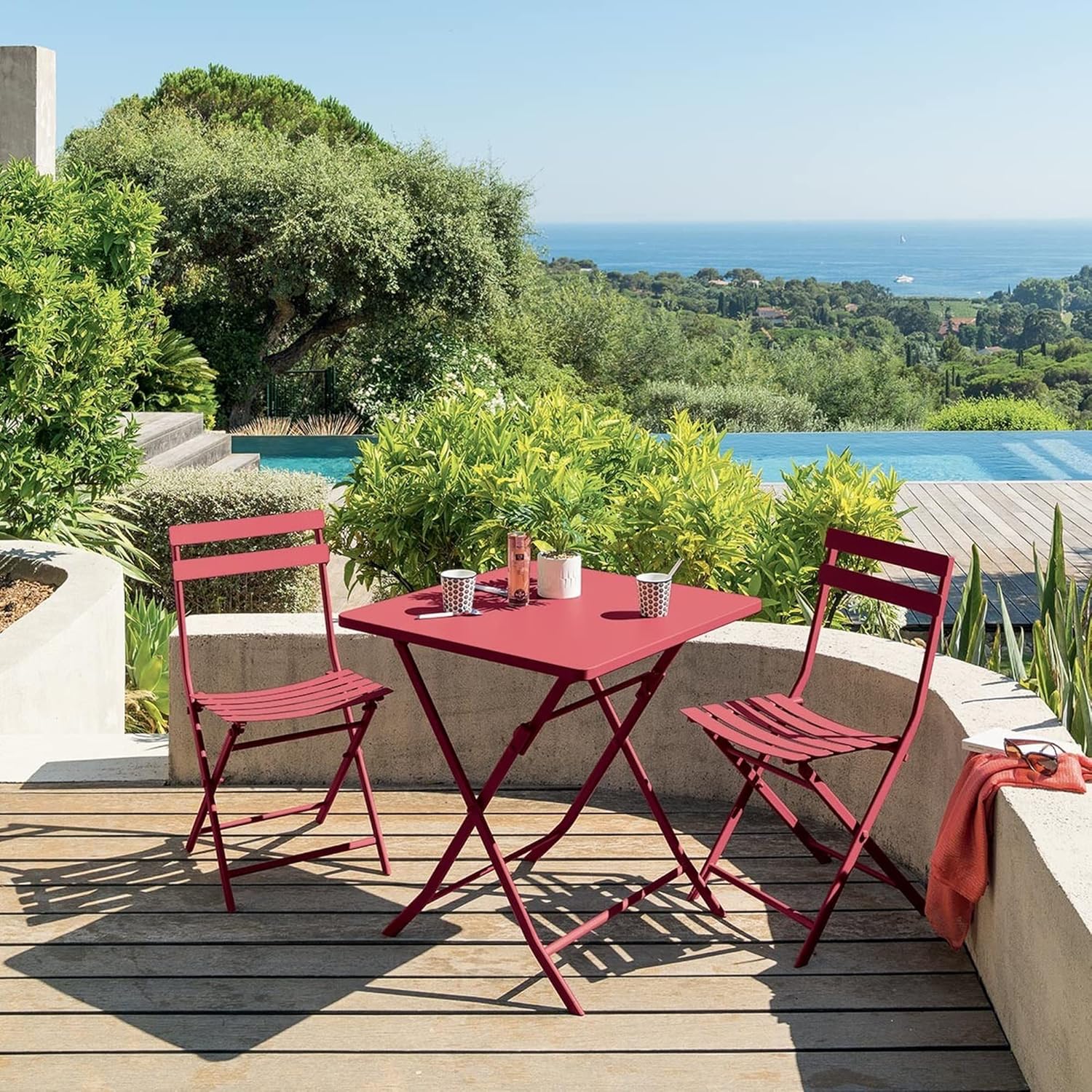 jardinite - Greensboro - 2 places 70x70 cm - table de jardin pliante acier renforcé