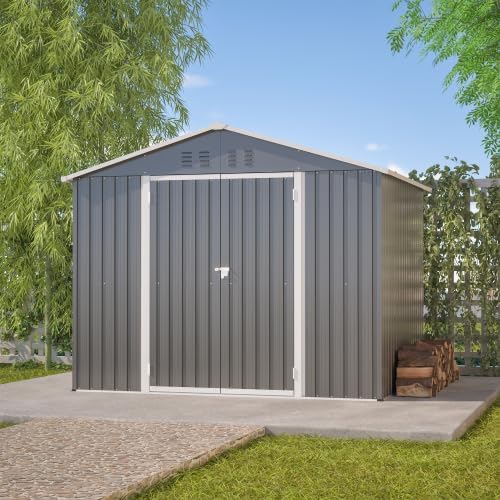 Abri de jardin en métal de 2,29 x 1,8 m - Anthracite - Avec ventilation et porte de 106 cm - Résistant aux intempéries - Pour outils de jardin, tondeuse à gazon et rangement extérieur