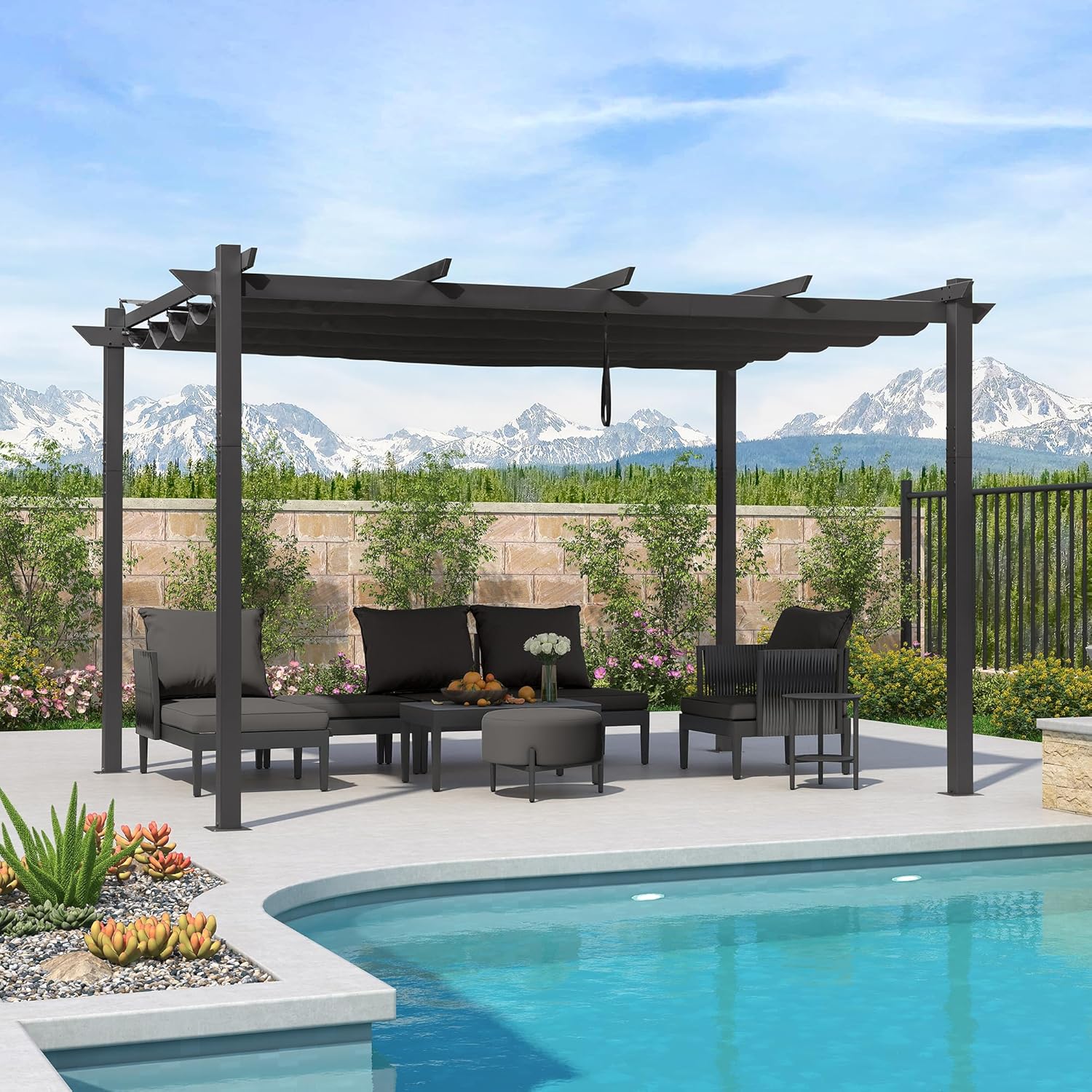 jardinite - Pergola aluminium série - 4x3m - toit rétractable, imperméable, gris