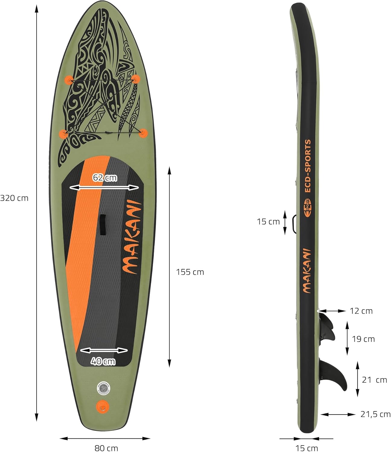 jardinite - Stand Up Paddle Série - 305/308/320/380 cm - PVC, 120/150 kg, épaisseur 10/15 cm, sac, pompe