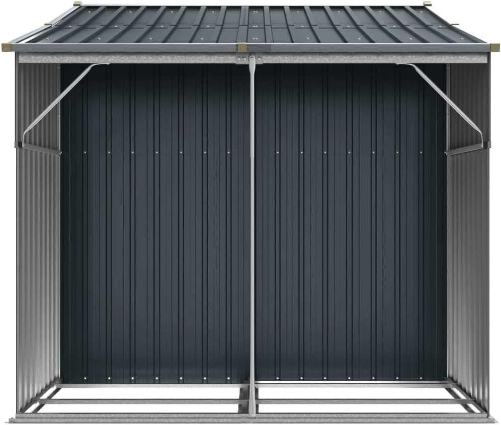 Abri de jardin en acier galvanisé – Soute à outils en métal avec toit incliné pour bûches et charbon – 277 x 192,5 x 179 cm – Solution de rangement extérieure durable en anthracite