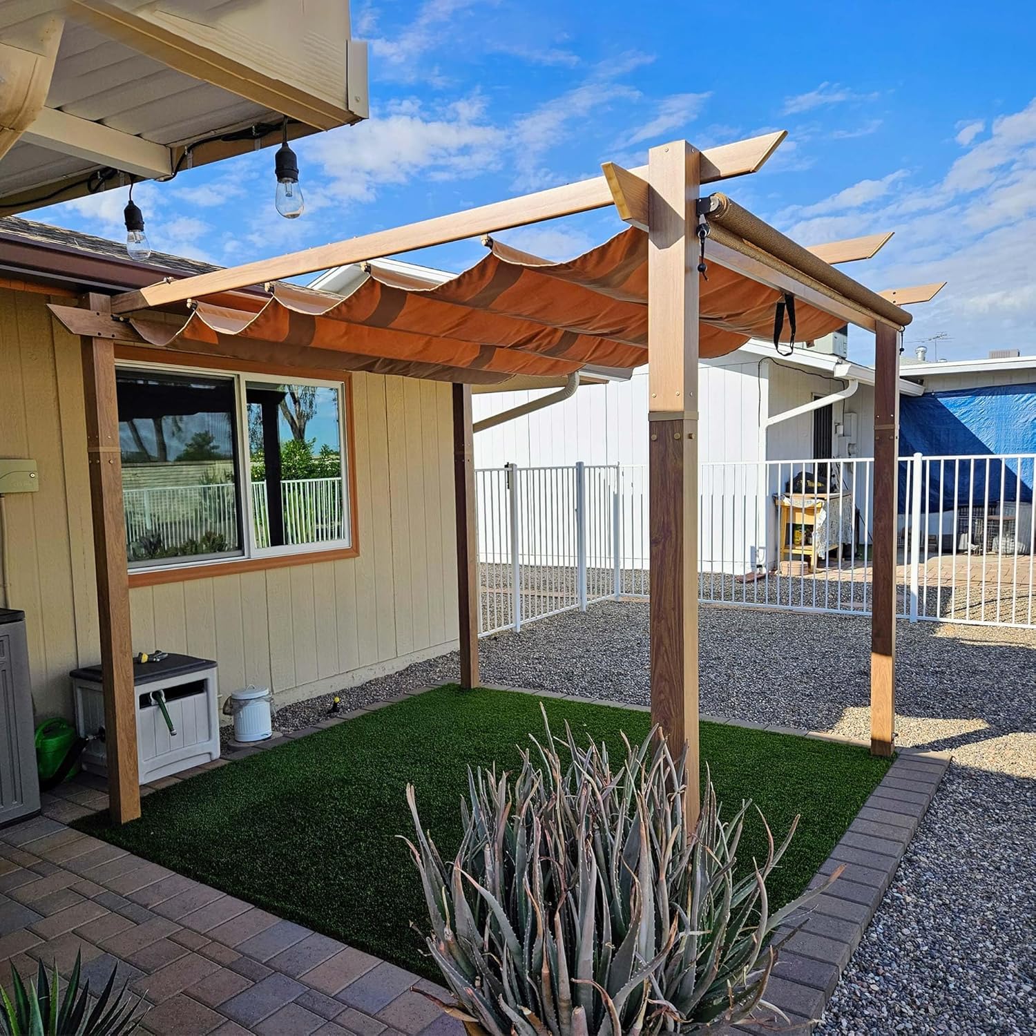 jardinite - pergola aluminium - 3x3m - teck, toile rétractable, kaki