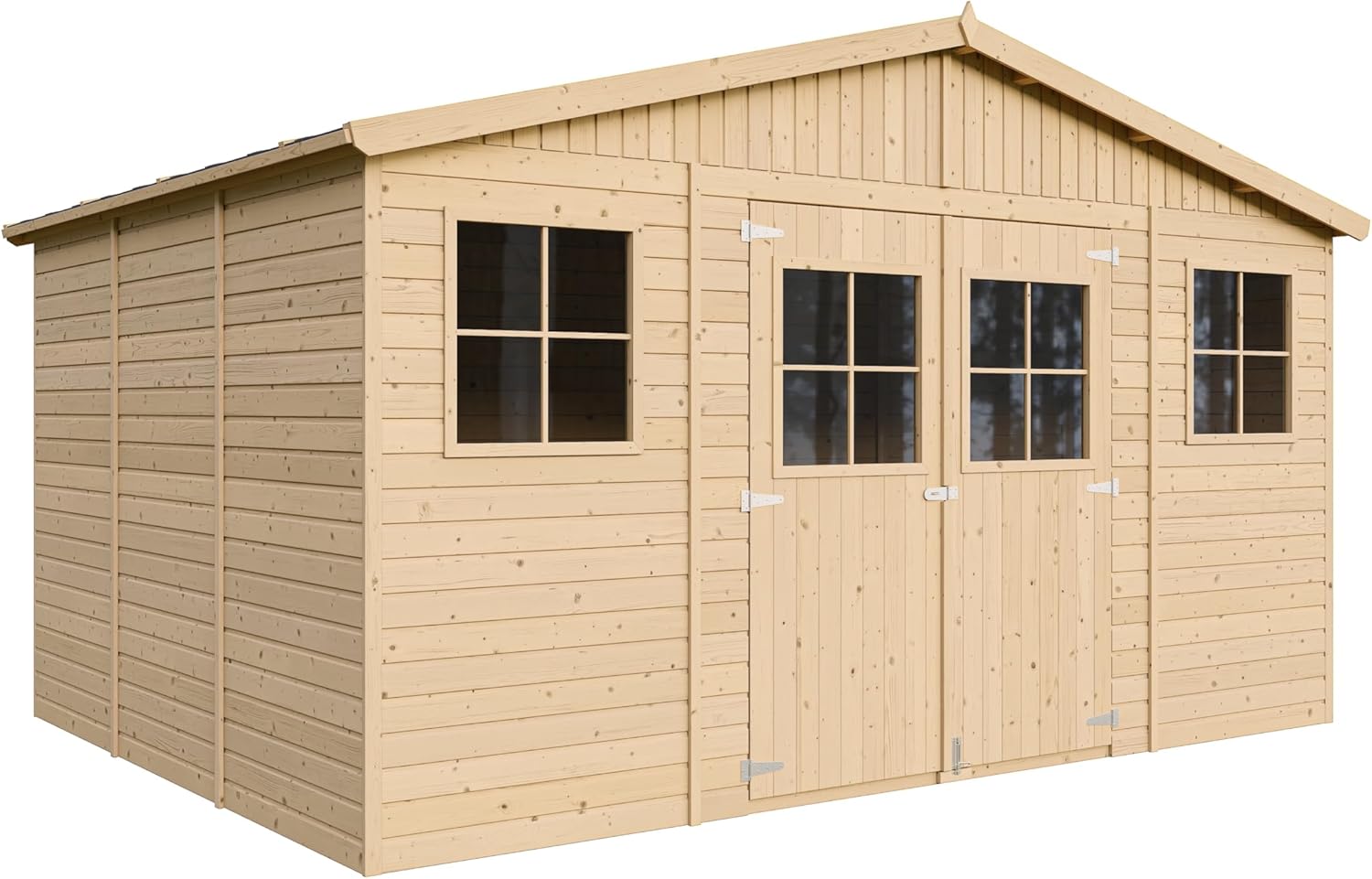 Abri de Jardin en Bois Exterieur avec Plancher IMPRÉGNÉ- Chalet en Pin/épicéa-H246x418x320 cm/12 m²- Construction de Panneaux - Rangement pour vélos, Remise à Outils- jardinite M331+M331G
