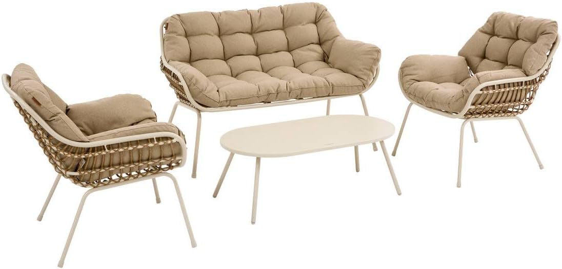 jardinite - Paopao Beige/Argile - salon 4 places - anti-rouille, coussins confortables