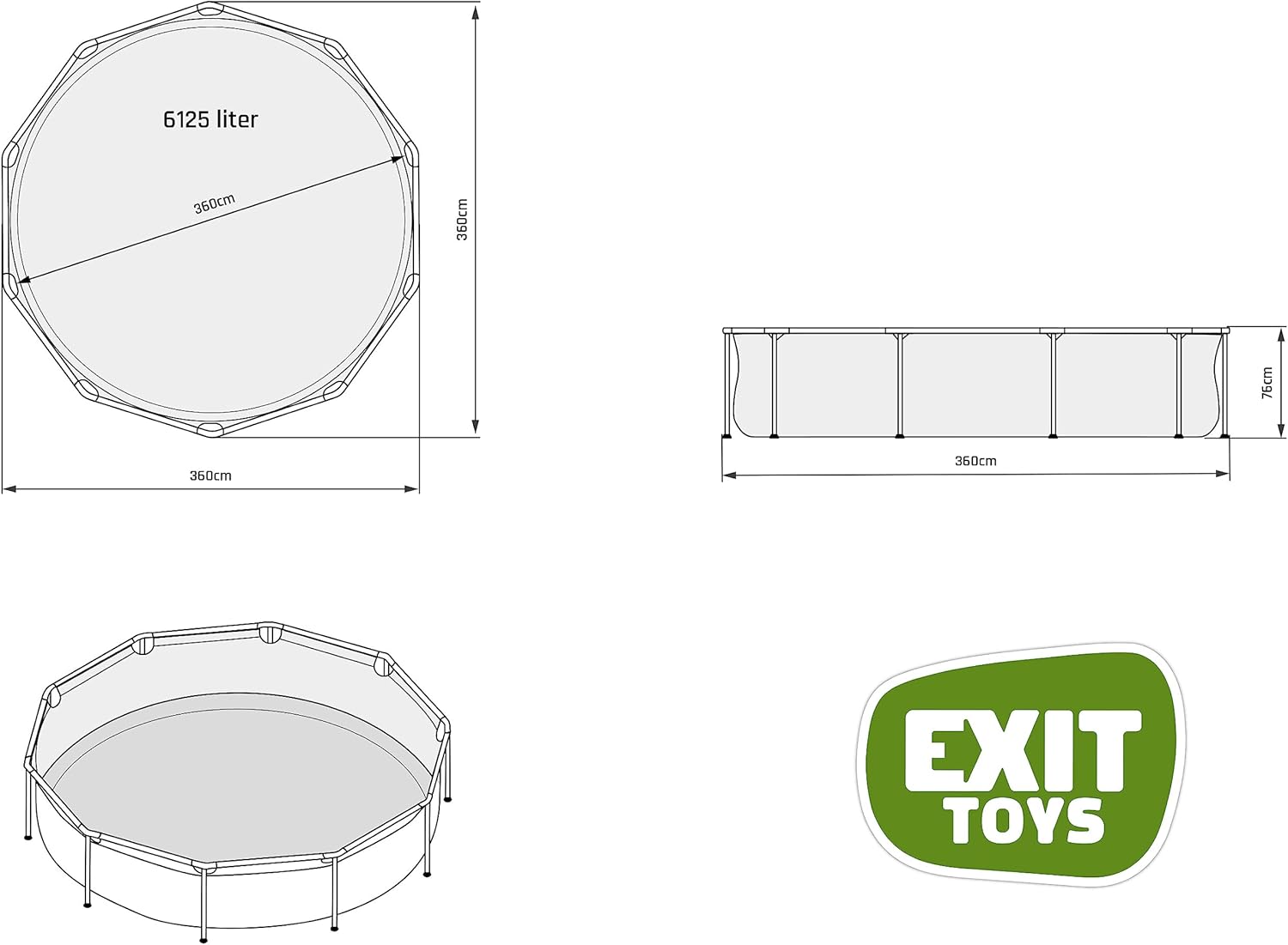 jardinite Piscine Tubulaire Lime - ø360x76cm - Piscine Hors Sol Ronde Grande avec Pompe Filtrante à Cartouche - Entrée Basse - Idéal pour Les Jeunes Enfants - Cadre Stable - Design Unique - Vert