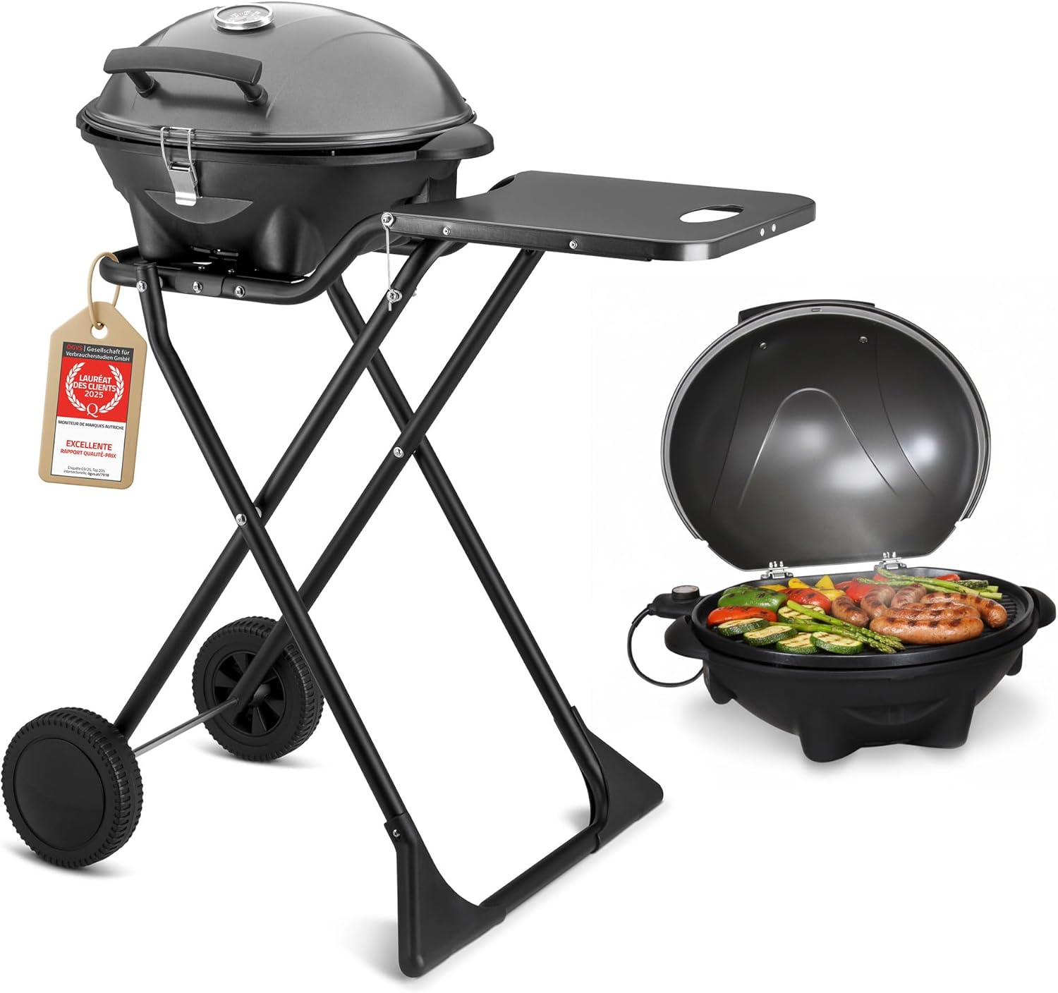 jardinite - Barbecue 2-en-1 pliable 2400W, couvercle, chariot, thermomètre - TZSFA5350-6