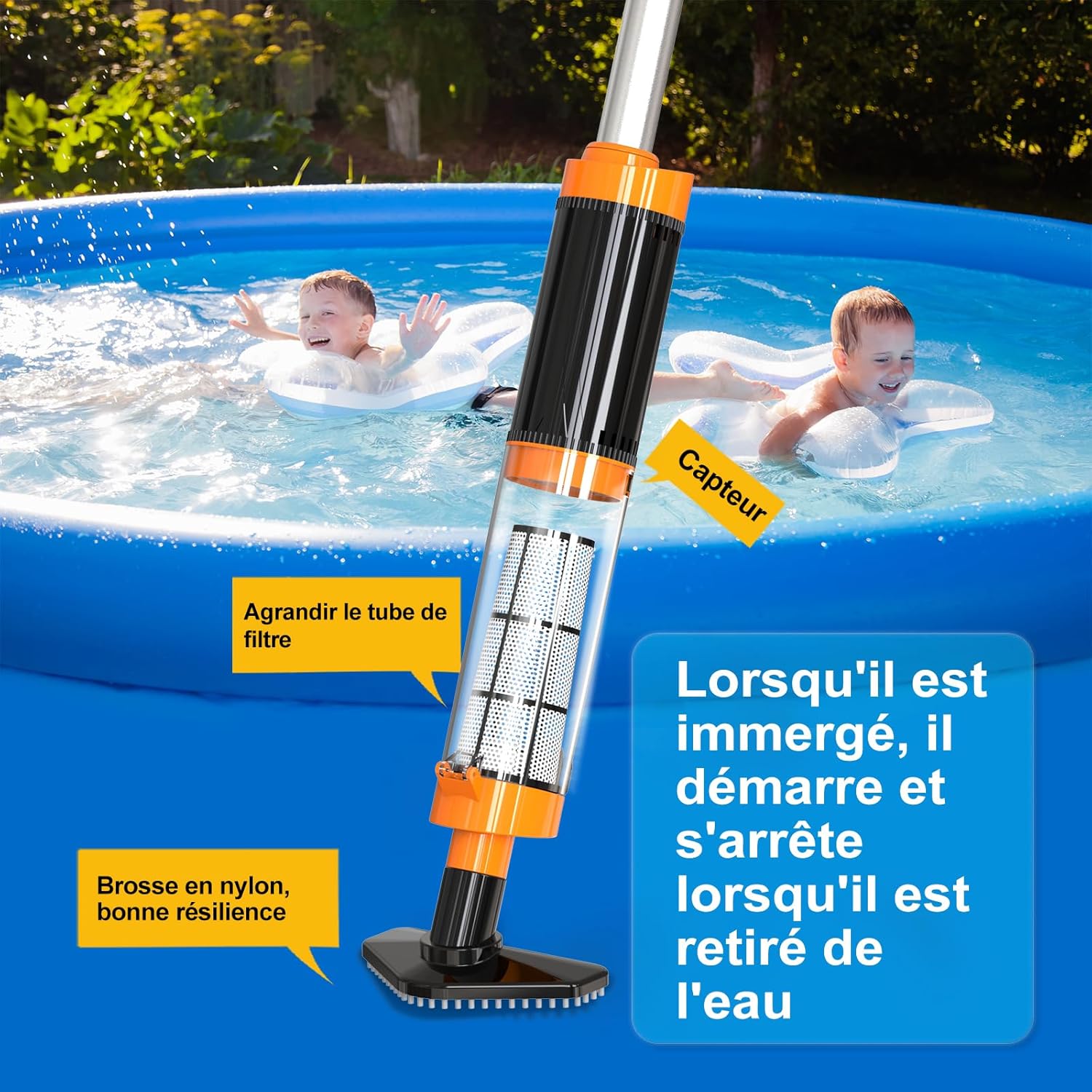 Aspirateur de piscine sans fil - rechargeable - 90 min autonomie - orange