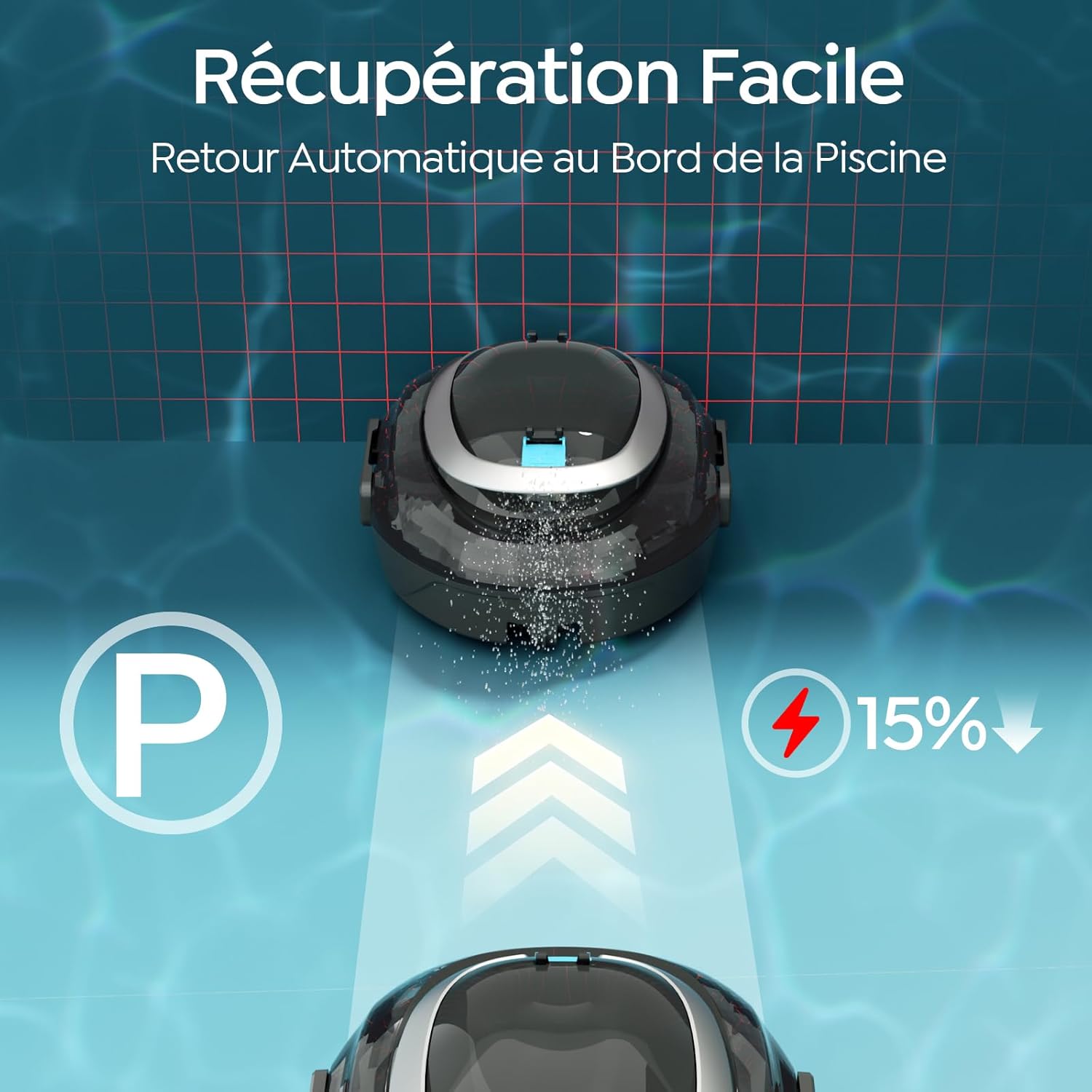 Robot piscine S2 - 90min autonomie, filtration double, sans fil, 80m²