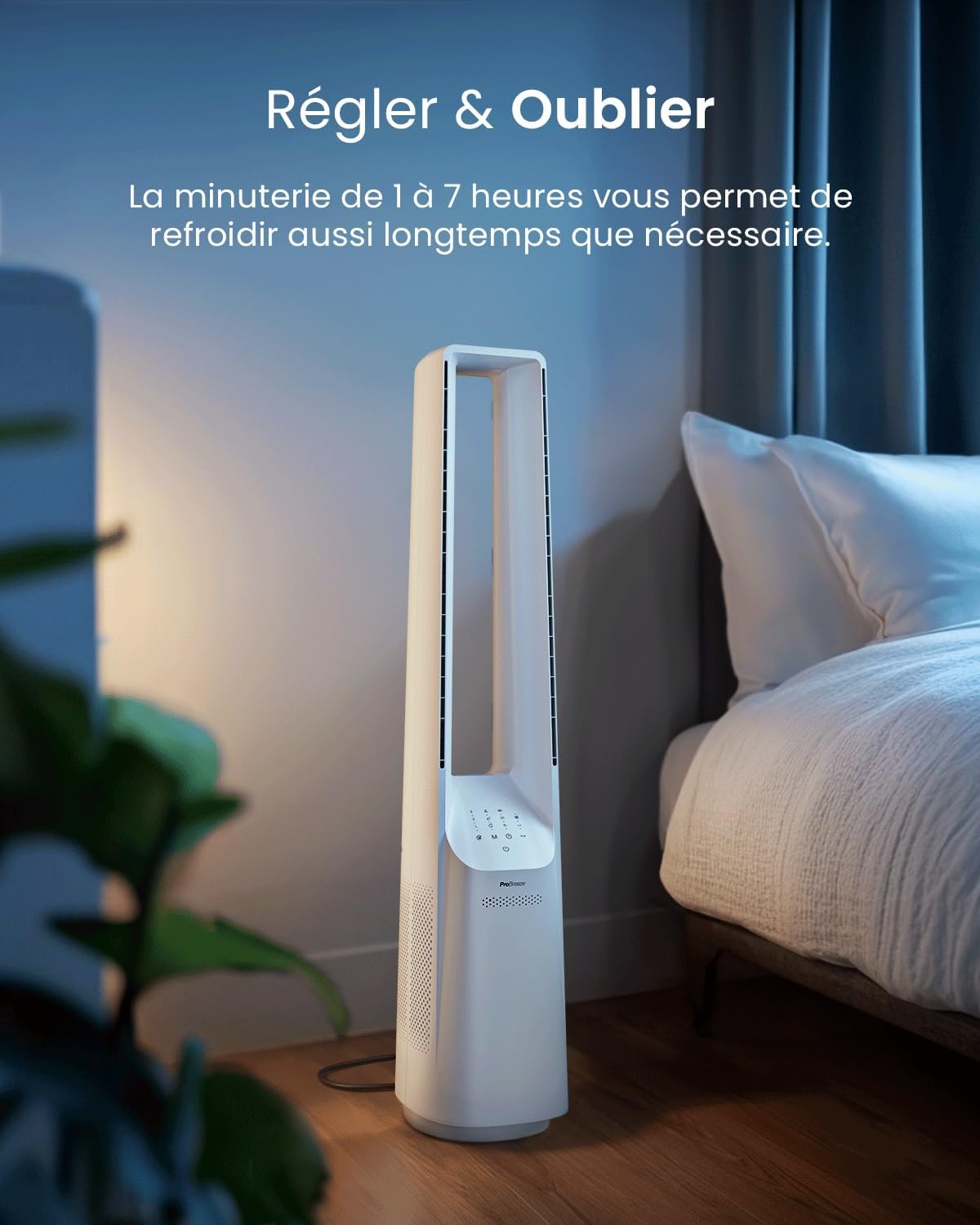 jardinite - Ventilateur Tour WiFi Intelligent 101cm - Silencieux, LED, télécommande, 6 vitesses, oscillation