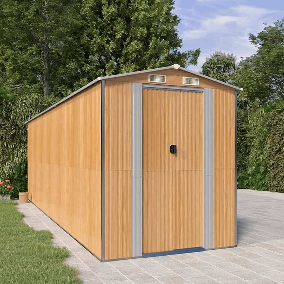 jardinite - abri de jardin acier galvanisé - 192x606x223 cm - marron clair