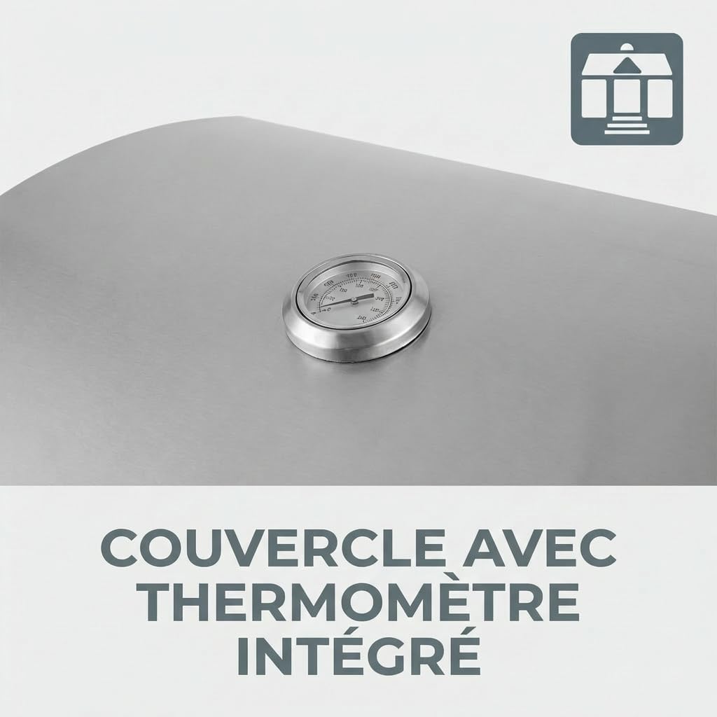jardinite - Barbecue à gaz portable - inox - 3 brûleurs, thermomètre, allumage piézo - CATHAN