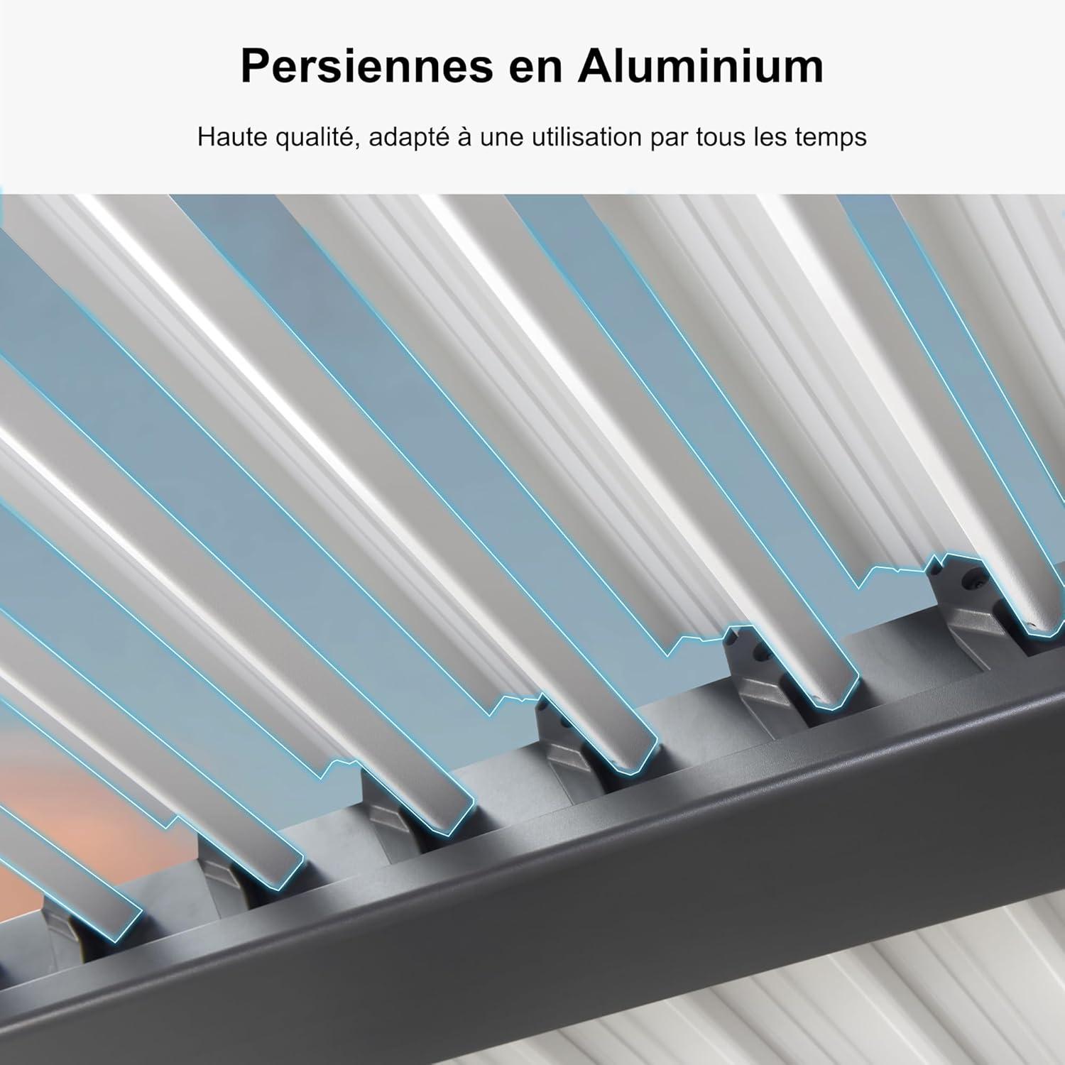 jardinite - Pergola Bioclimatique - 6,35x3,5m - Aluminium, éclairage, lames orientables, poteaux blancs