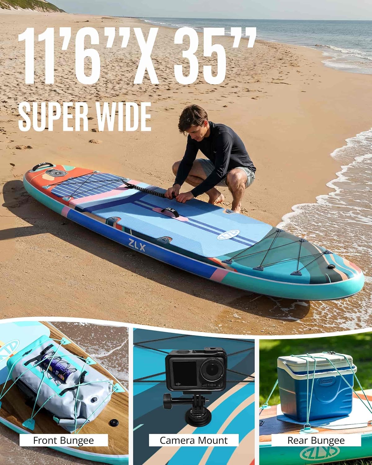 ZLX - Paddle gonflable Extra Large - 350x89 cm - planche stable, accessoires premium, siège gonflable