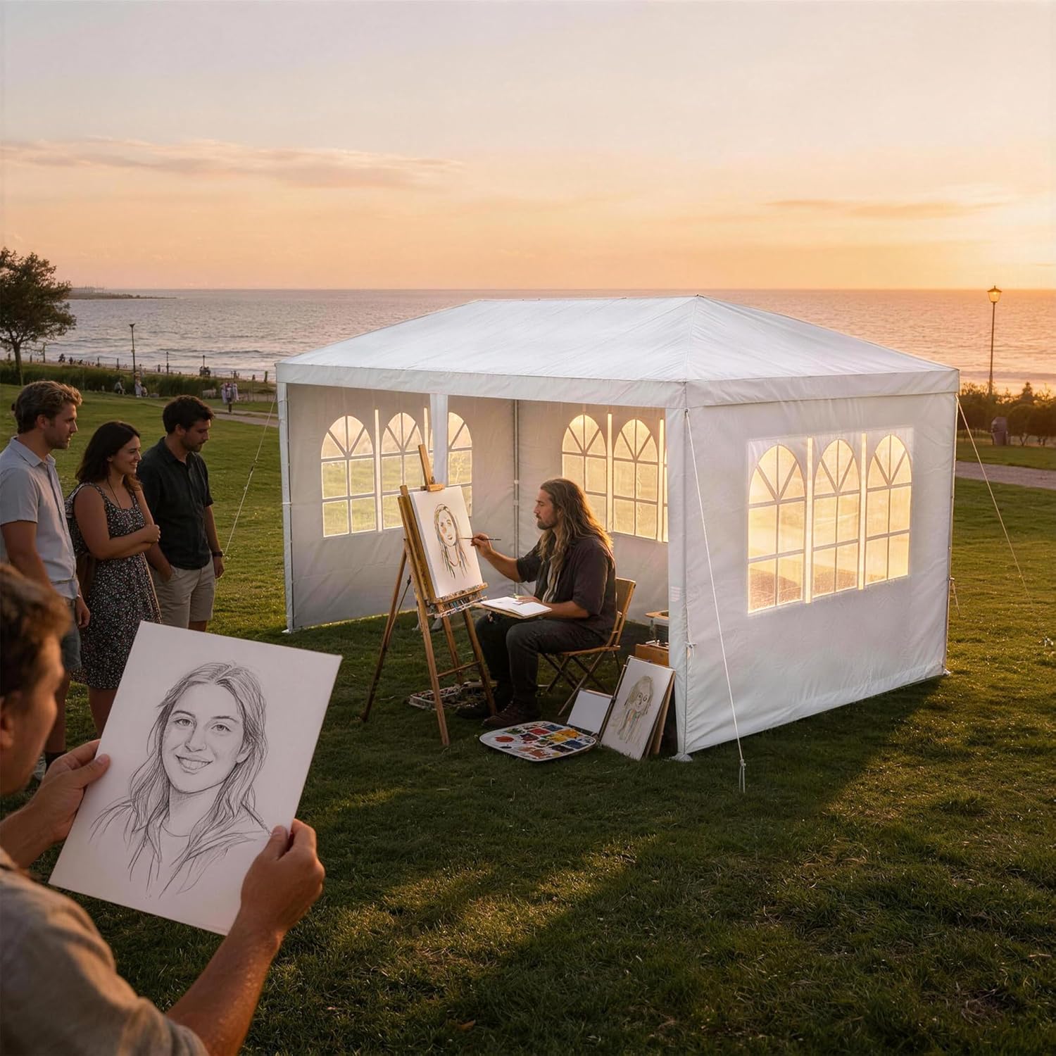 LZQ - Tonnelle jardin 3x6m, imperméable, 6 parois, montage rapide
