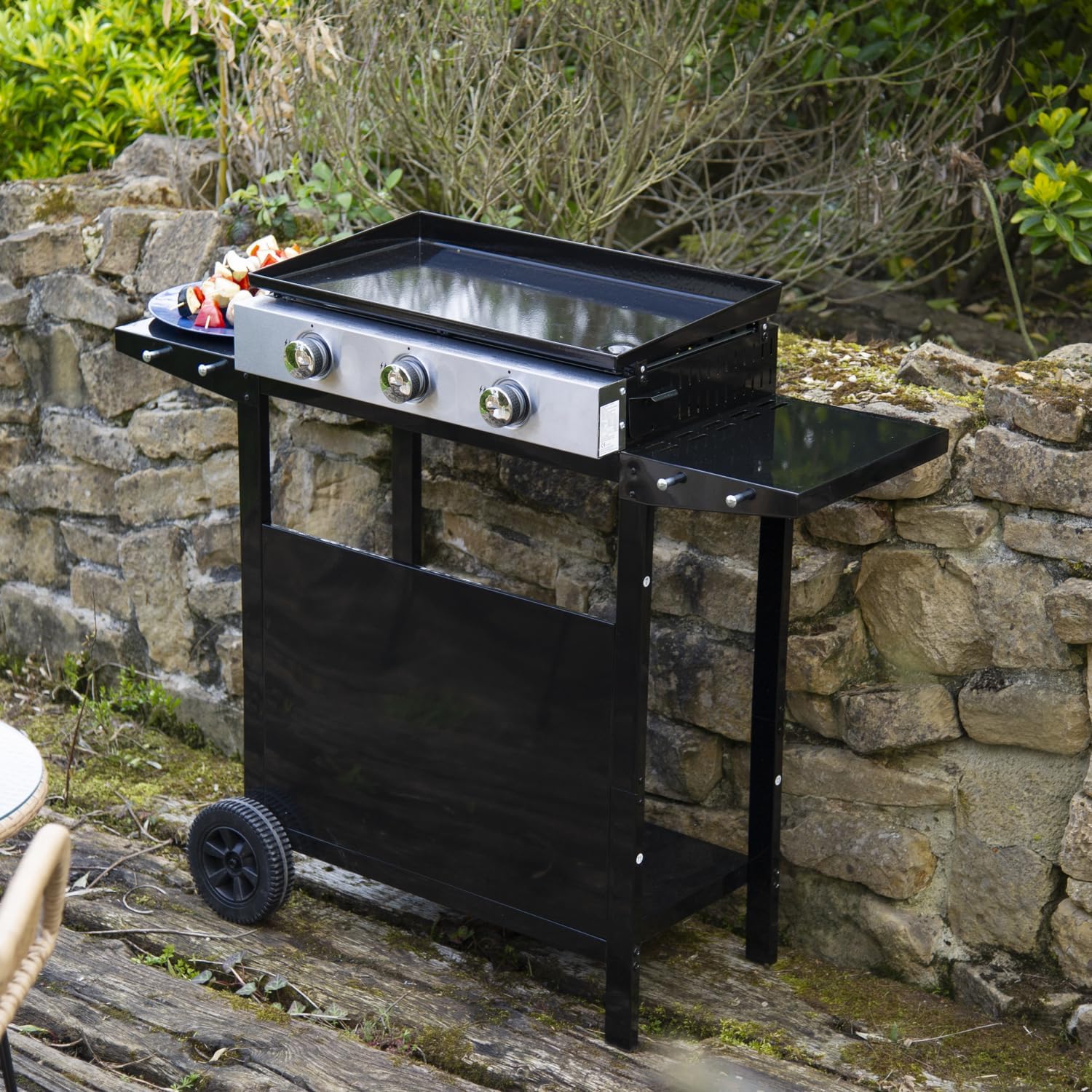 jardinite - Plancha Mérida sur chariot 3 brûleurs 6kW 74x33 cm