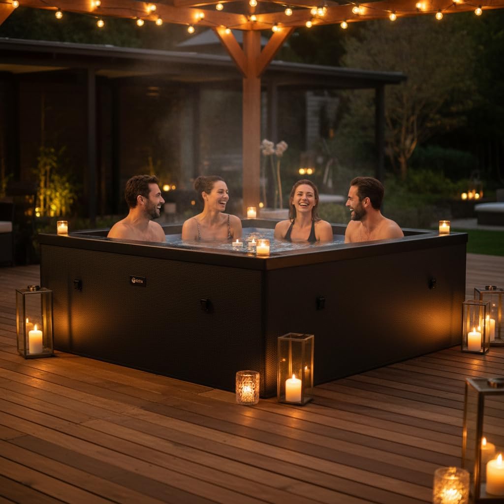jardinite - Spa - Celestia - Semi-Rigide Carré 6 Places – Construction Portable en Mousse, Chauffage intégré et Couverture économe en énergie – Volume 1100l - Ø180xH70cm - Charcoal Black