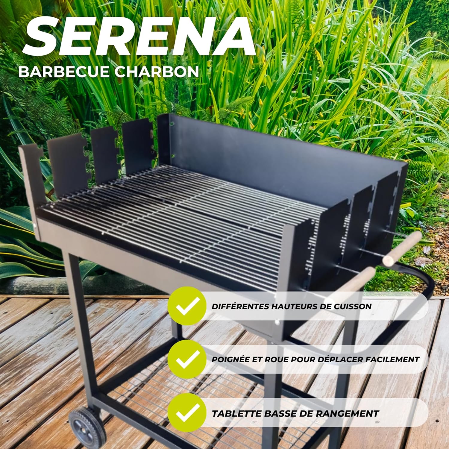 jardinite - Serena - XXL - Barbecue charbon acier, grille réglable