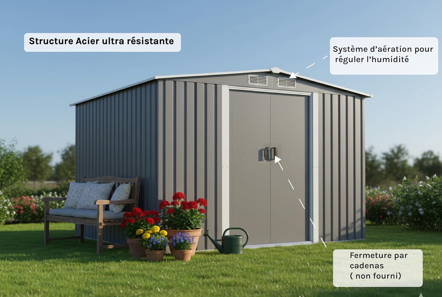 jardinite - Jura - 6.66 m² - Abri métal robuste rangement jardin