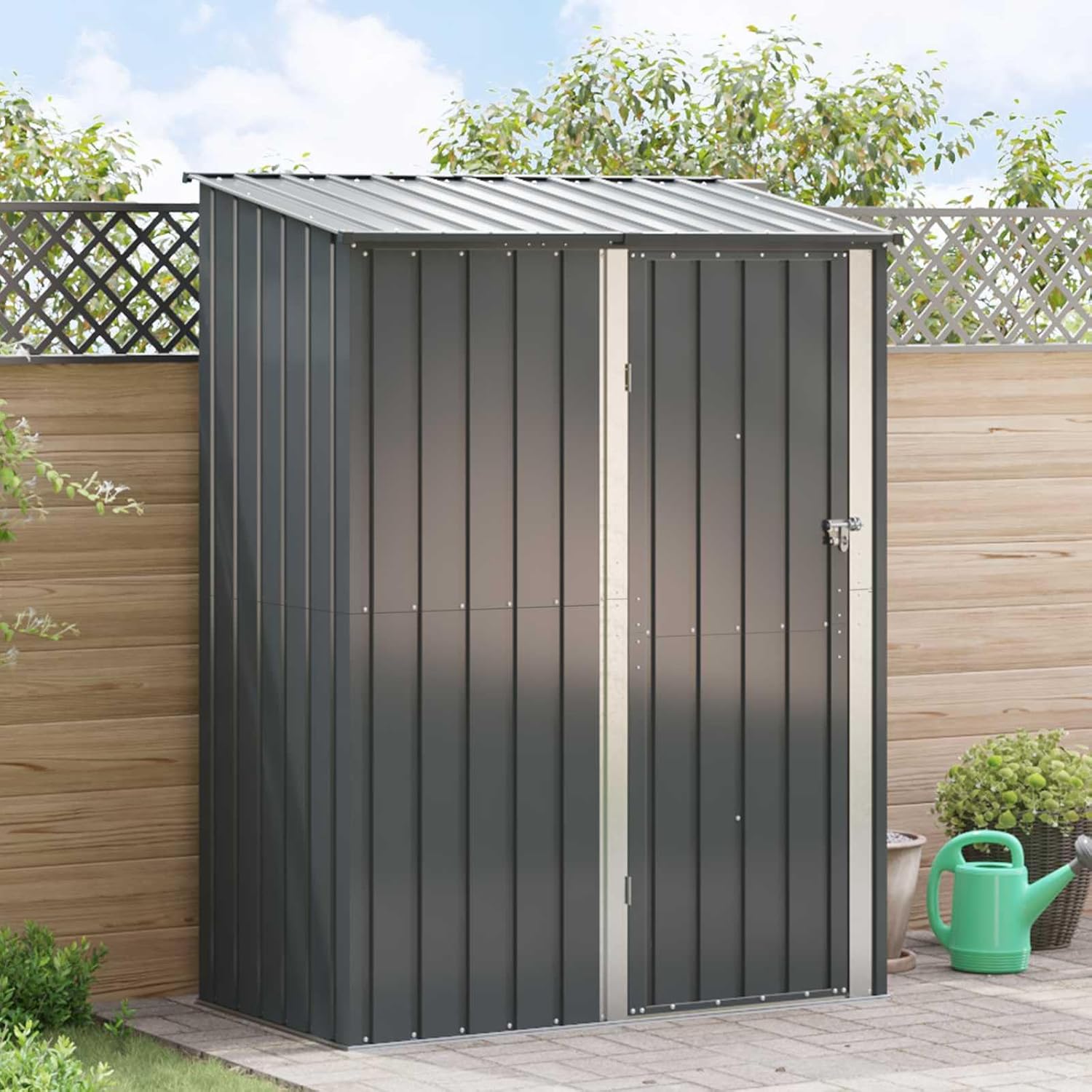 Abri de Jardin en Métal - armoire extérieure - 153,5x86x200cm - anthracite, robuste, rangement outils