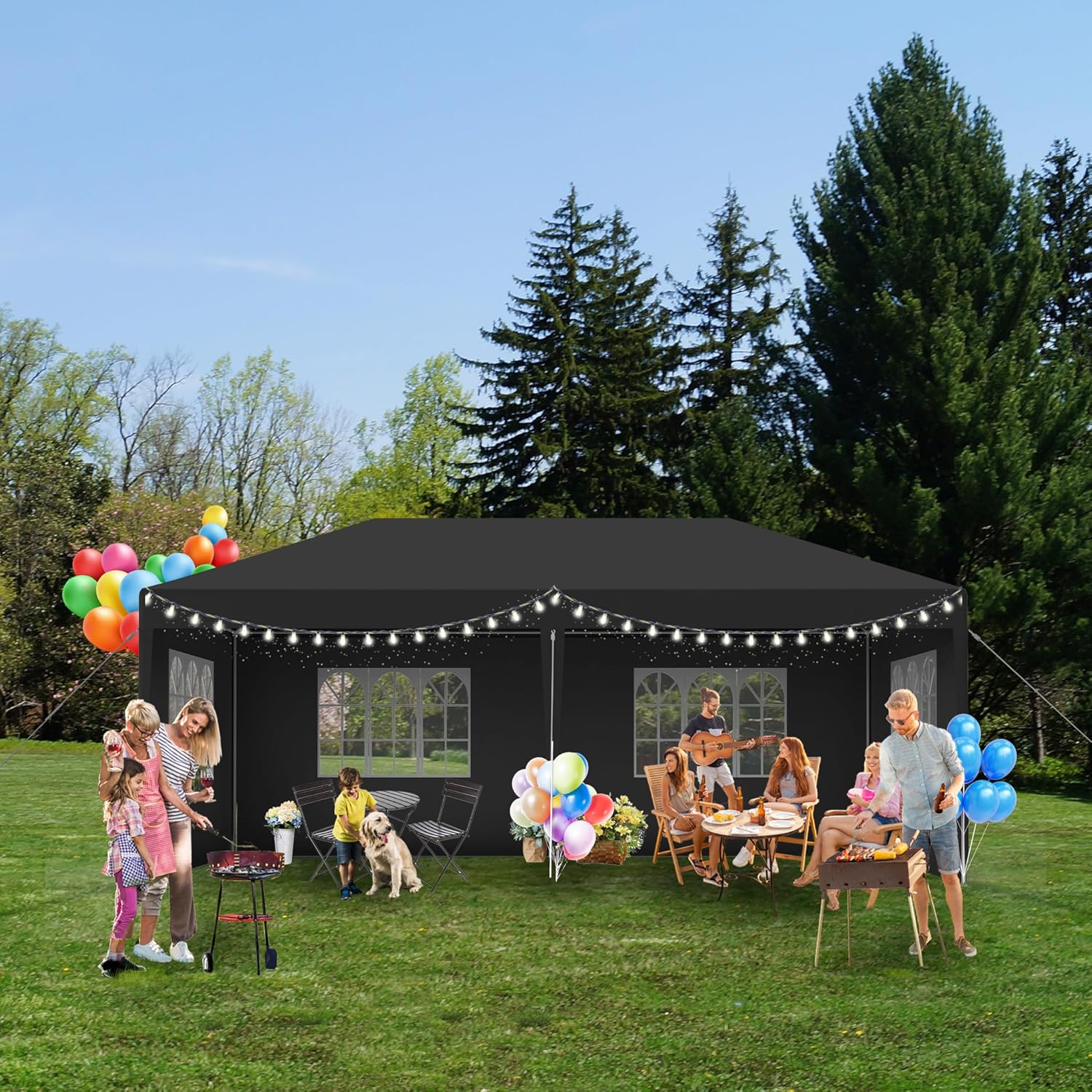 LZQ - Tonnelle de jardin 3x6m, montage emboîtement, étanche, 6 parois