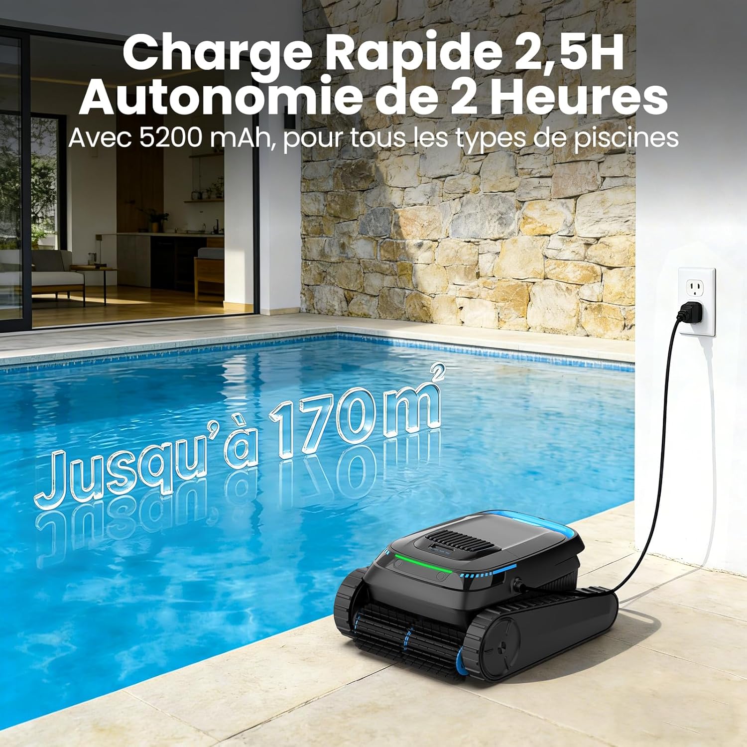 Robot piscine - version 2026 - 170㎡ - sans fil, batterie, 18927 L/H