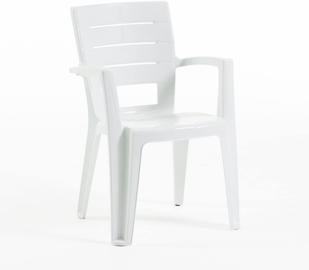 Thomas & Anita - Salon de jardin 6 places - 160x90cm - acier et polypropylène, table effet bois blanc, chaises empilable