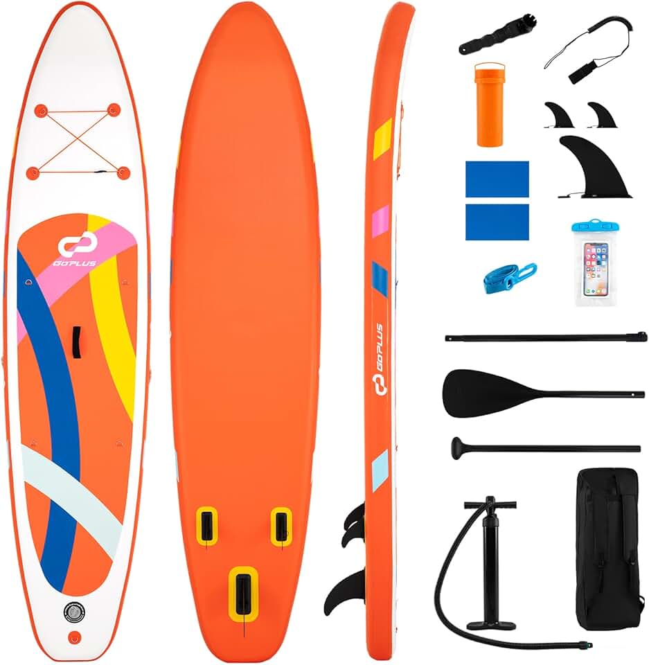 jardinite 336 x 77 x 16 cm Planche à Pagaie Gonflable, Planche de Surf avec Pagaie Réglable, Pompe à Main, 3 Ailerons, Anneaux en D & Laisse, Paddle Stand Up Léger pour Surf, Lacs, Mers