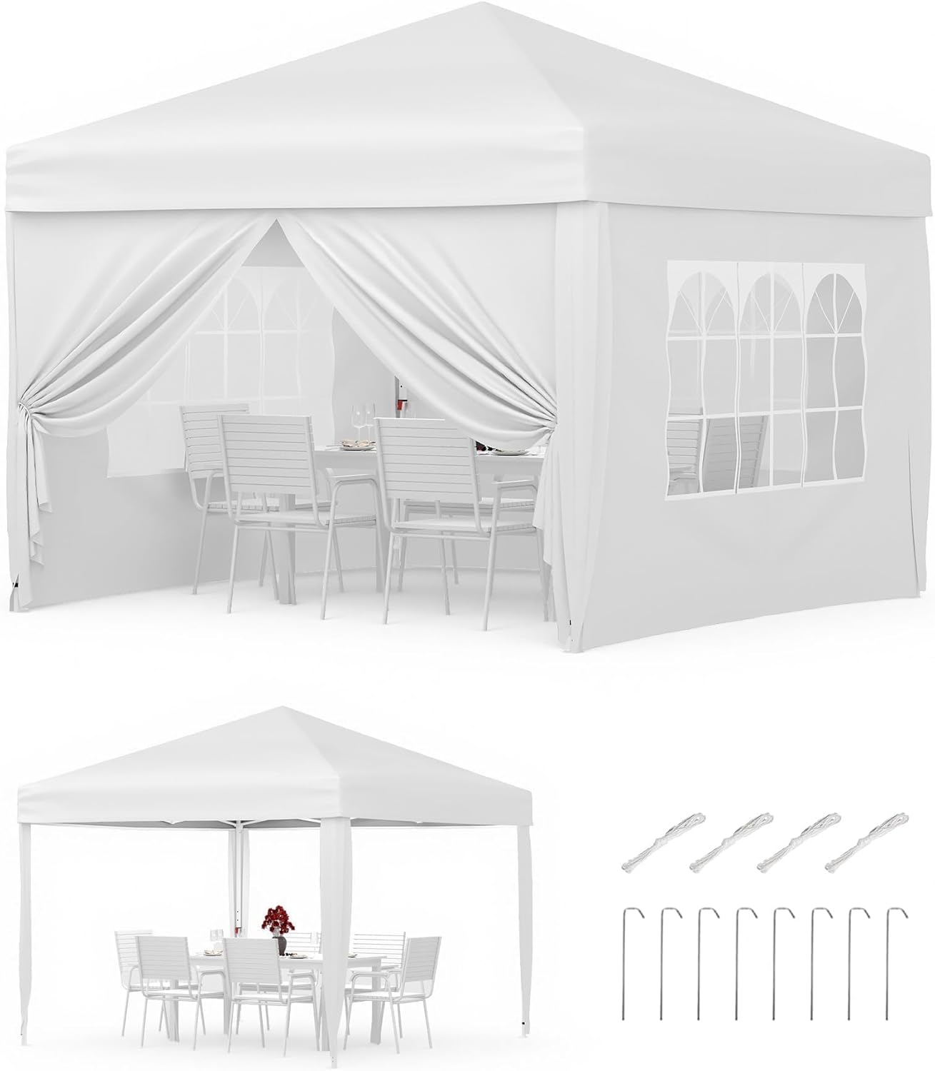 Gravee Tonnelle Pliante 3x3 m – Tente Pop-Up Robuste pour Jardin, Imperméable et Anti-UV avec Parois Latérales et Sac de Transport (Blanc, 3x3m)