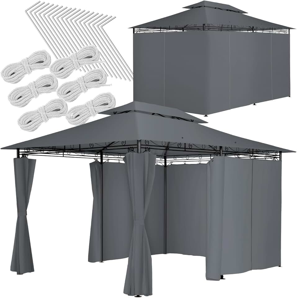 jardinite - tonnelle de jardin 4x3m - acier epoxy, imperméable, rideaux, UV50+