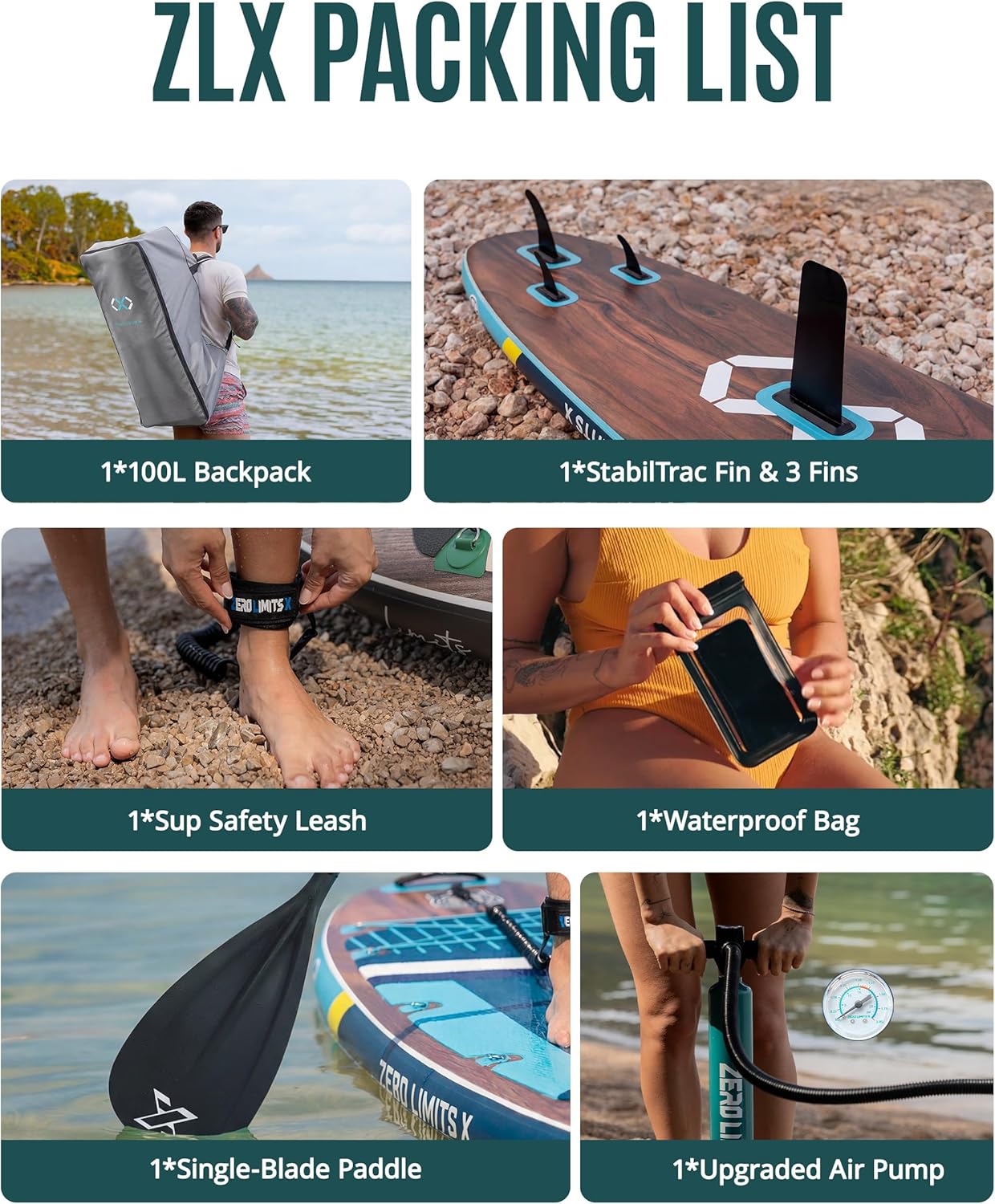 ZLX Paddle Gonflable 350 x 89 cm Extra Large Sup | Planche Stable Antidérapante, Aileron Amélioré, Accessoires Premium, Sac & Pompe Haute Pression, pour Adultes Tous Niveaux avec Siège Gonflable