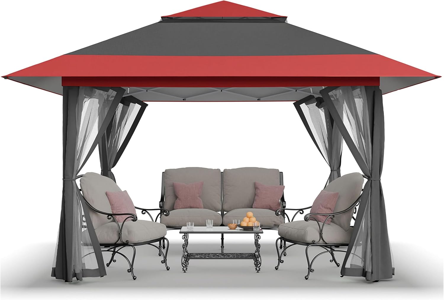 jardinite - tonnelle série pop up - 4x4m - imperméable, hauteur réglable, double toit, côtés zippés, sac transport