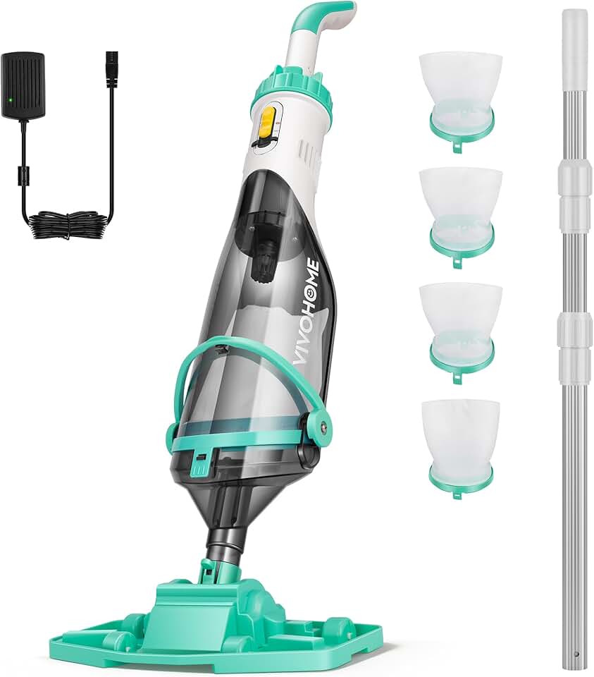 jardinite 213cm Aspirateur de Piscine sans Fil, Puissance d'Aspiration jusqu'à 70LPM, Nettoyeur de Piscine Portable avec 4 Sacs Filtrants, pour Piscine Hors-Solet et Enterrée, Spa Global Recycled Standard
