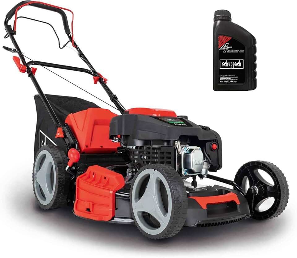 jardinite Tondeuse à Gazon à Essence MS230-53 – Moteur 4 Temps 6 CV 4400 W – Largeur de Coupe 53 cm – Jardins de 1800 m² – Hauteur de Coupe réglable – Bac de 65 l – Fonction Mulching – Huile Incluse