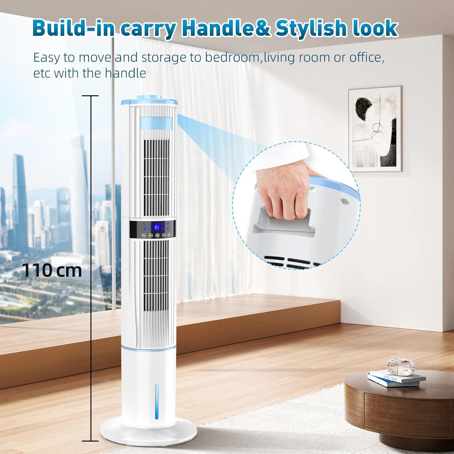 Climatiseur mobile - 2 sorties, oscillation 360°, 65W, 24h minuteur, 3 modes, 3 vitesses, télécommande - pour chambre, b