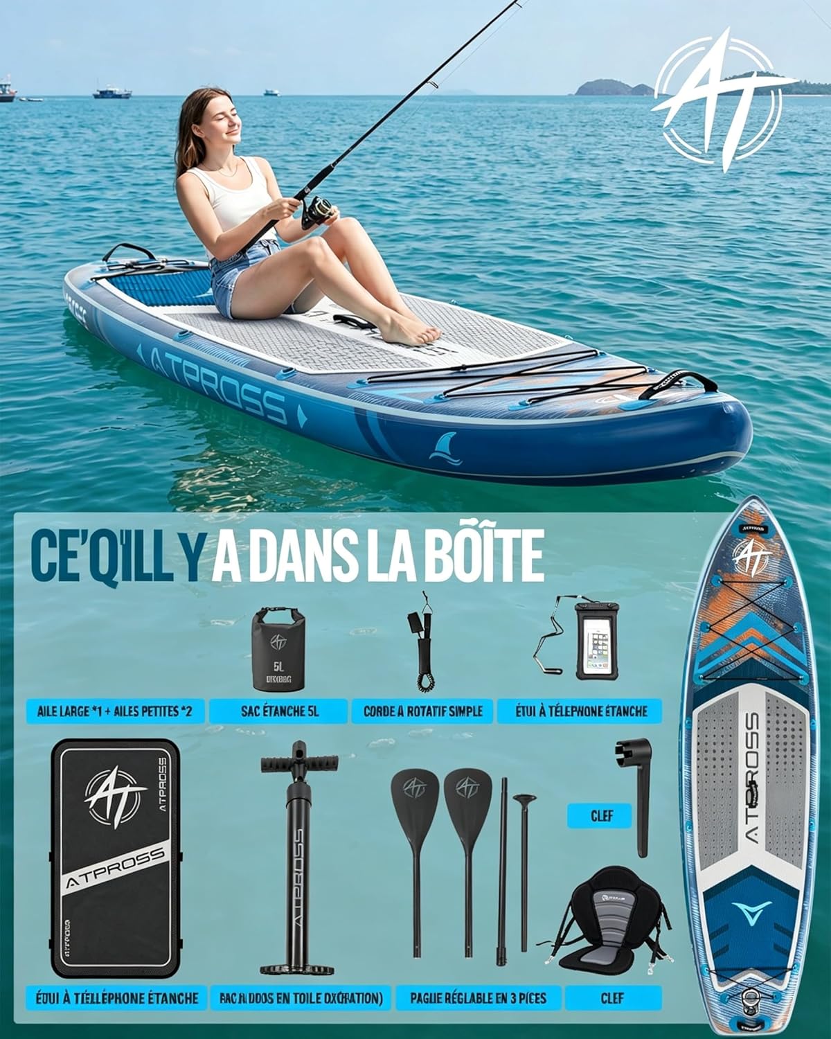 Stand Up Paddle Gonflable Adulte avec Siège Kayak & Accessoires, 320x84cm Planche de Sup Extra Large pour 2 Personnes, Charge 200kg, Kayak Gonflable 2 Places Stable et Antidérapant pour Surf