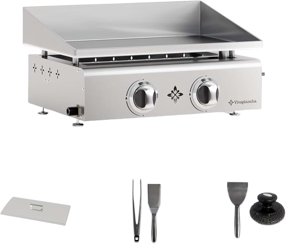 Plancha gaz inox - plaque 6 mm - cuisson semi-pro + accessoires
