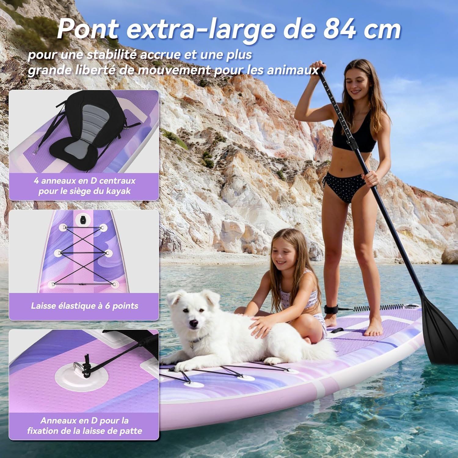 jardinite - Paddle Gonflable Série Adulte - 320/335cm - 2 personnes, siège kayak, pagaie alu, support caméra, jusqu'à 15