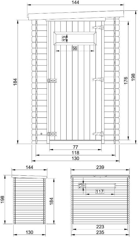 Abri de Jardin en Bois, Petite fenêtre, avec Sol TRAITÉ- Stockage extérieur l239xL144xH198 cm/2.63 m2 - Petit abri à Outils, Local à vélos - Toit imperméable, fenêtres jardinite M306A+M306G