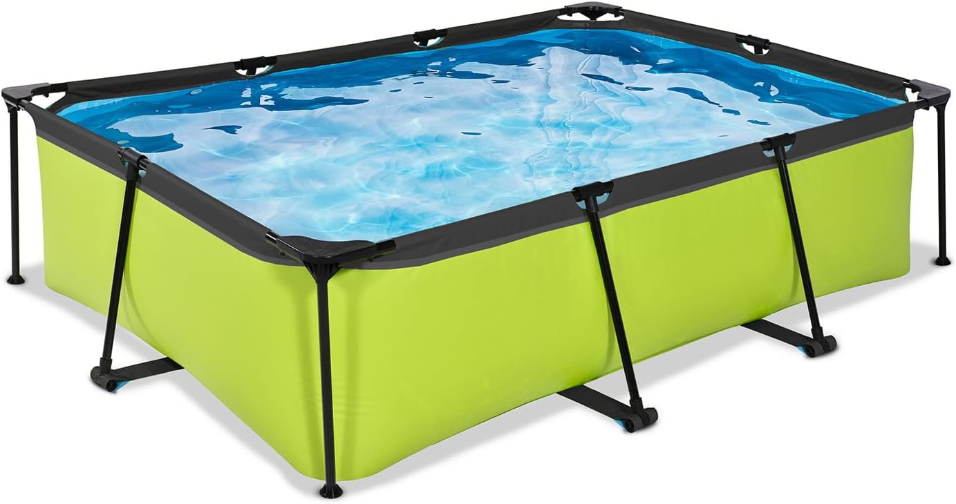 jardinite Piscine Tubulaire Lime - 220x150x65cm - Piscine Hors Sol Rectangulaire avec Pompe Filtrante à Cartouche - Entrée Basse - Idéal pour Les Jeunes Enfants - Cadre Stable - Design Unique - Vert
