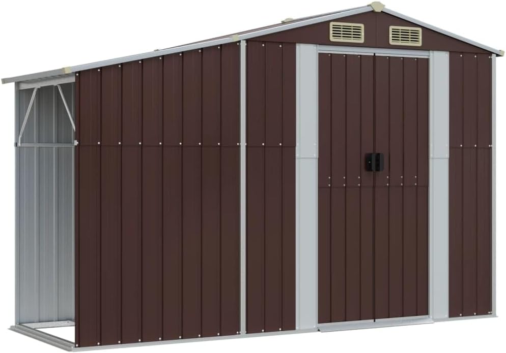 Abri de jardin en acier galvanisé avec toit incliné durable pour bûches et charbon, 277 x 279 x 179 cm, solution de rangement d'extérieur marron