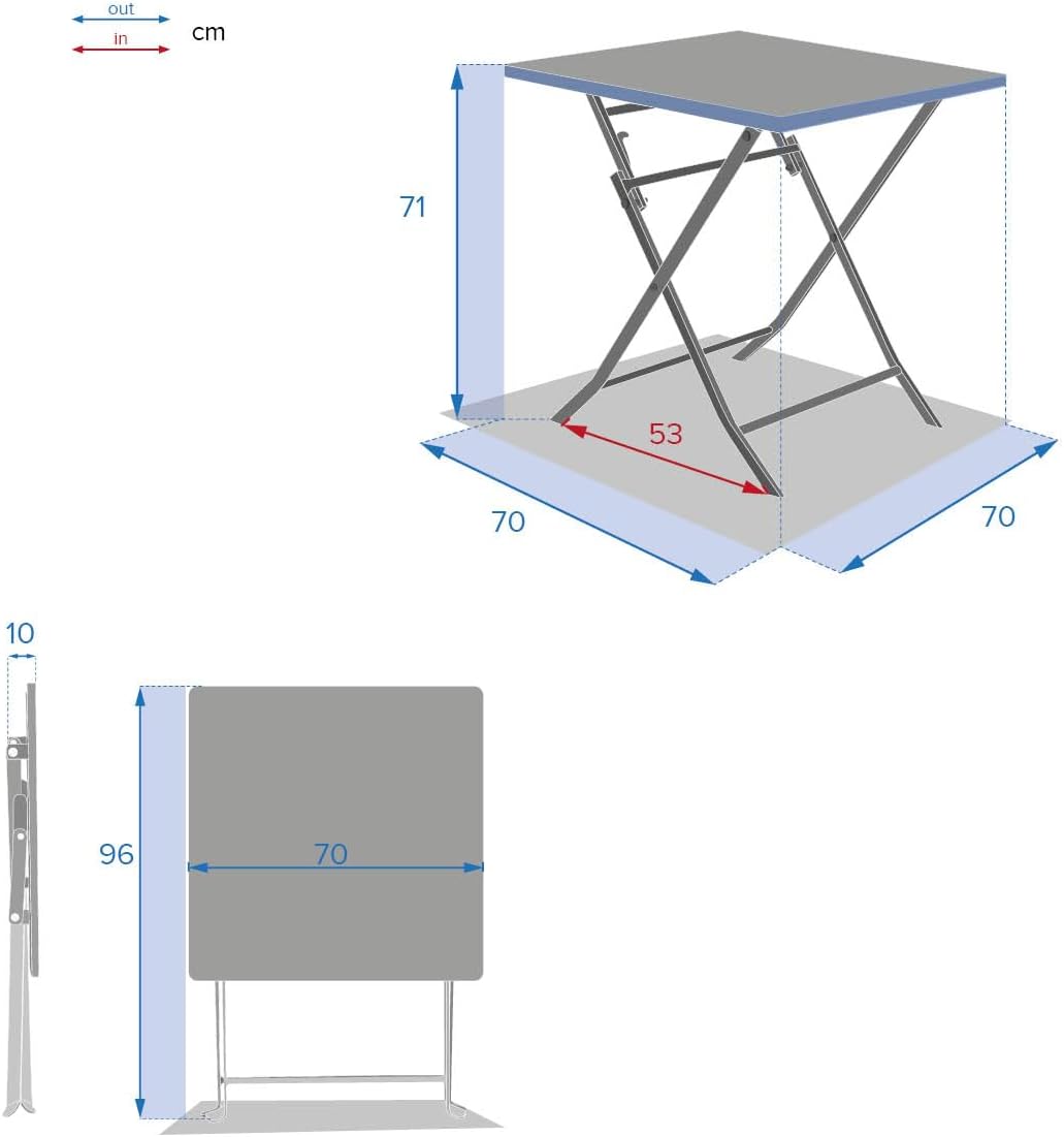 jardinite - Greensboro - table pliante 2 places acier époxy 70x70