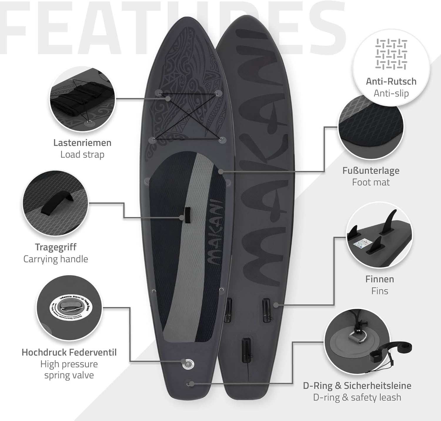 jardinite - Stand Up Paddle Gonflable - 305/308/320/380 cm - PVC, 120/150 kg, épaisseur 10/15 cm