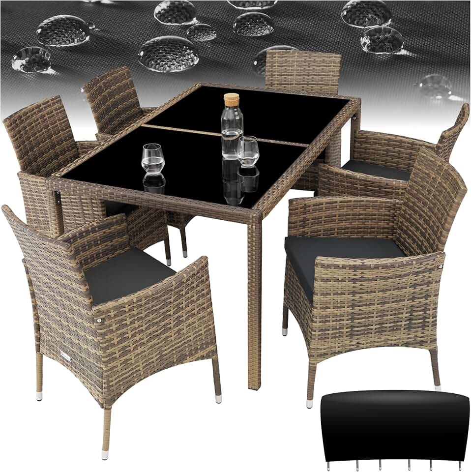 jardinite - Salon de jardin poly rotin, 6 chaises confortables, résistant UV, table - 4260624128841