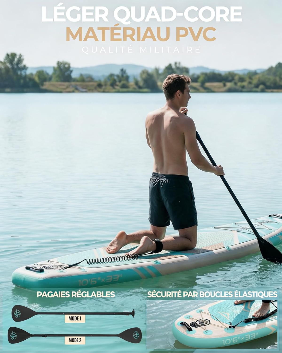 Stand Up Paddle Gonflable Adulte avec Siège Kayak & Accessoires, 320x84cm Planche de Sup Extra Large pour 2 Personnes, Charge 200kg, Kayak Gonflable 2 Places Stable et Antidérapant pour Surf