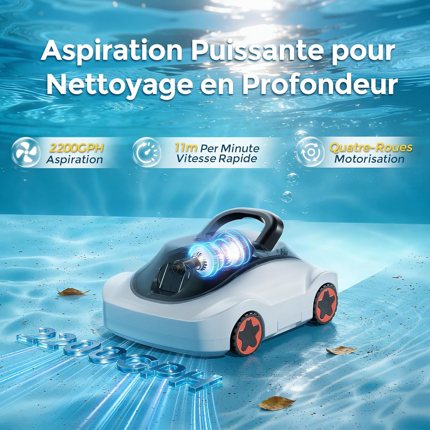 Robot piscine sans fil - 180 min, aspiration puissante, 200m², filtration ultra-fine