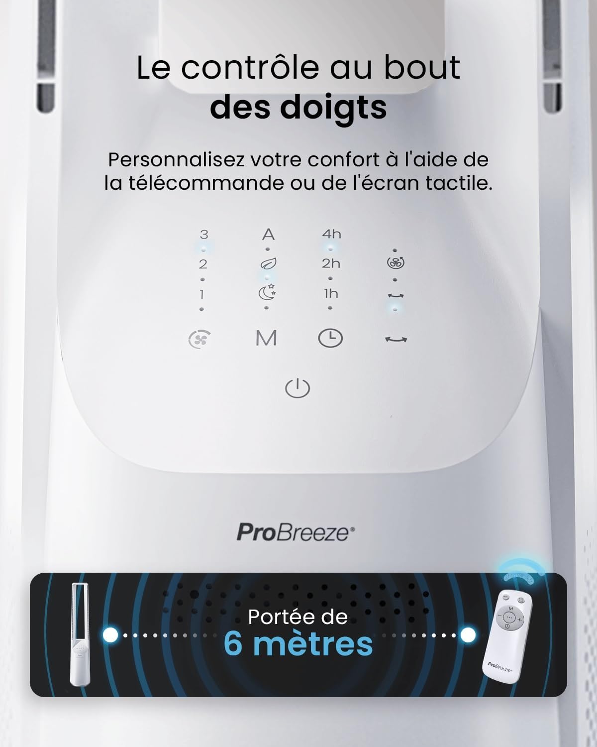 jardinite - Ventilateur Tour WiFi Intelligent 101cm - Silencieux, LED, télécommande, 6 vitesses, oscillation