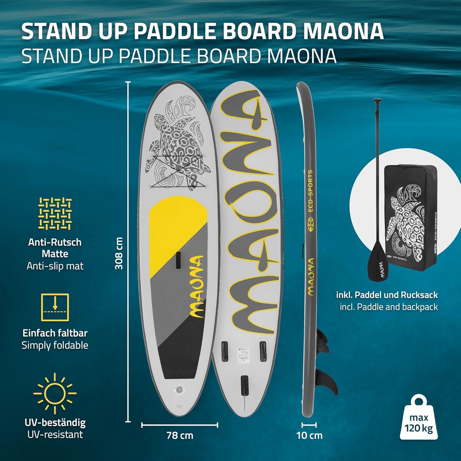 jardinite - SUP gonflable série Stand Up - 305/308/320/380 cm - PVC, 120/150 kg, 10/15 cm d'épaisseur